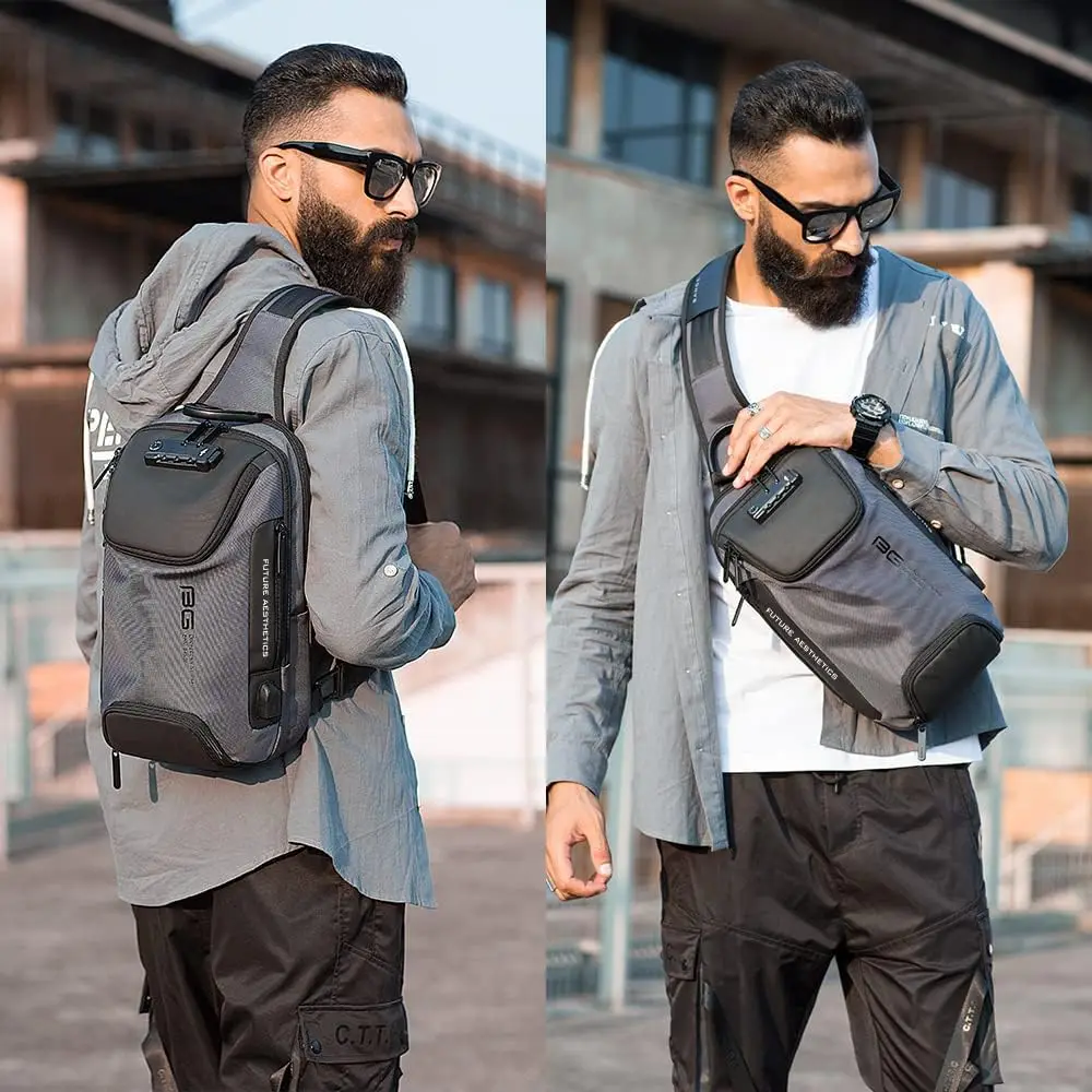 Bange Multi Functional Men's Oxford Crossbody Bag Anti-theft Lock Shoulder Bags Short Trip Messenger USB Charging Chest Bag Pack