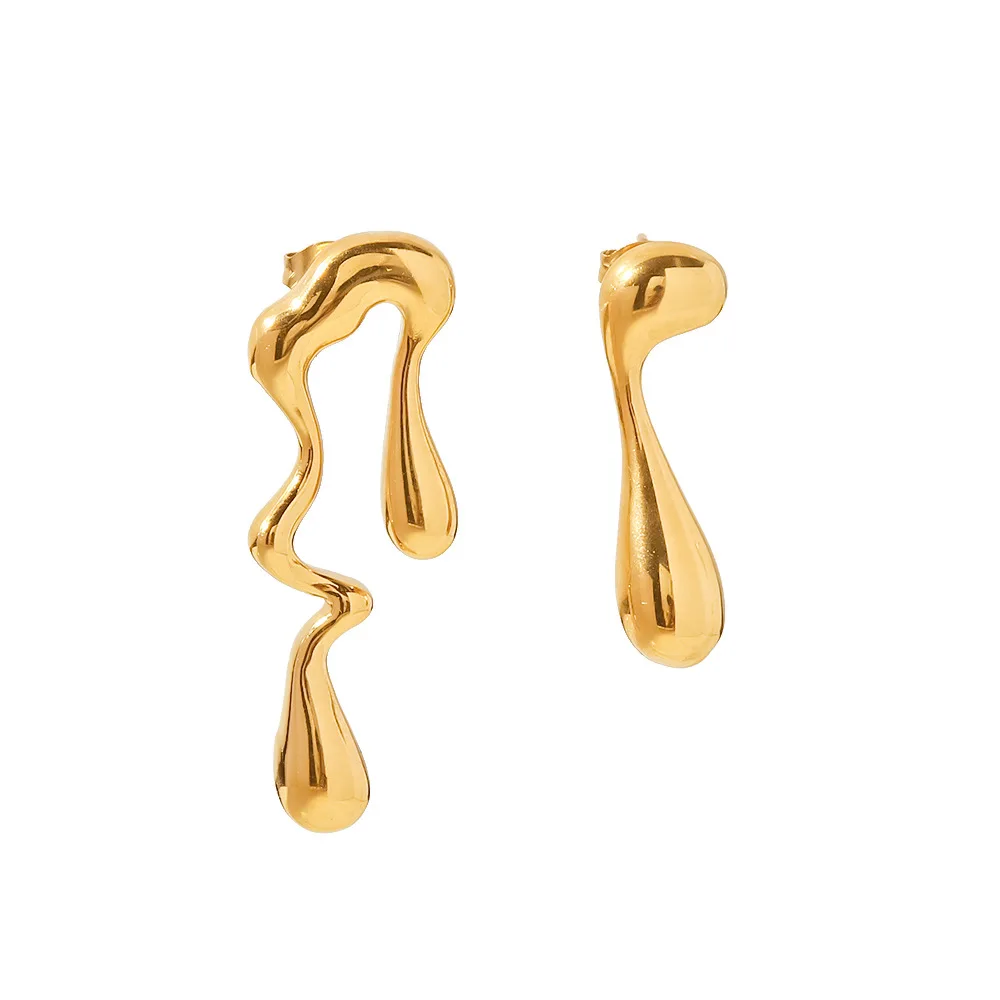 

Stainless Steel PVD 18K Gold Plated Tarnish Waterproof Irregular Wave Eaarings Woman Jewelry Wholesale