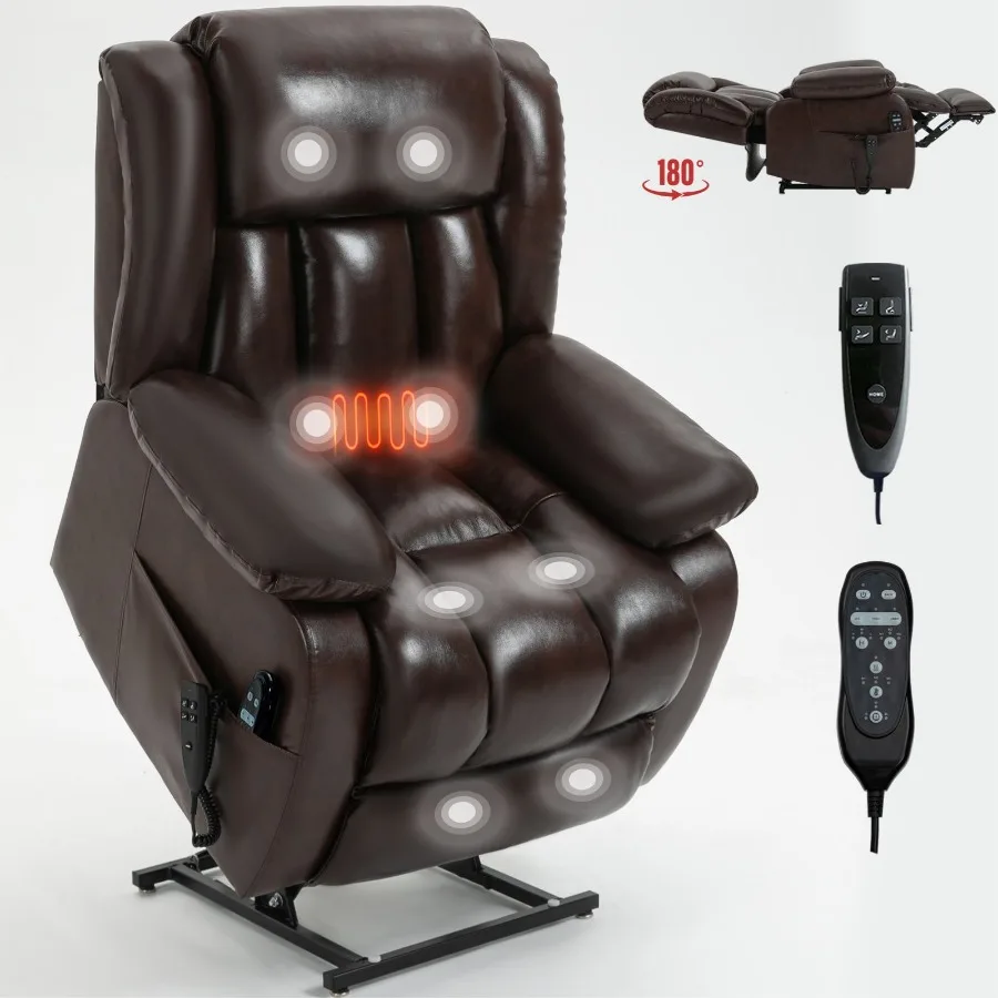 

Dual Motor Infinite Position Up to 350 LBS Electric Medium size Gene Leather Brown Power Lift Recliner Chair with 8Point Vibrat