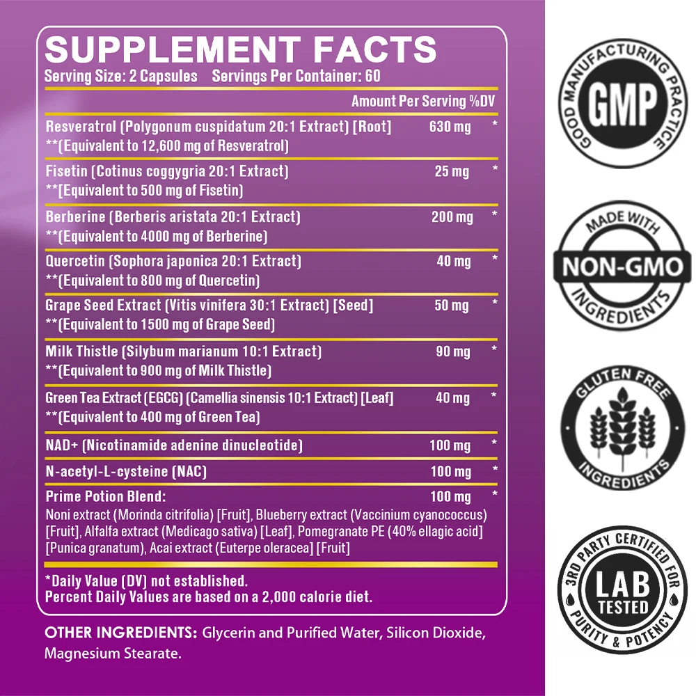 Resveratrol+Traubenkernsamen+Berberin – Verbessert das Immunsystem, fördert die Hautglättung, unterstützt die Herz-Kreislauf-Gesundheit, Antioxidans