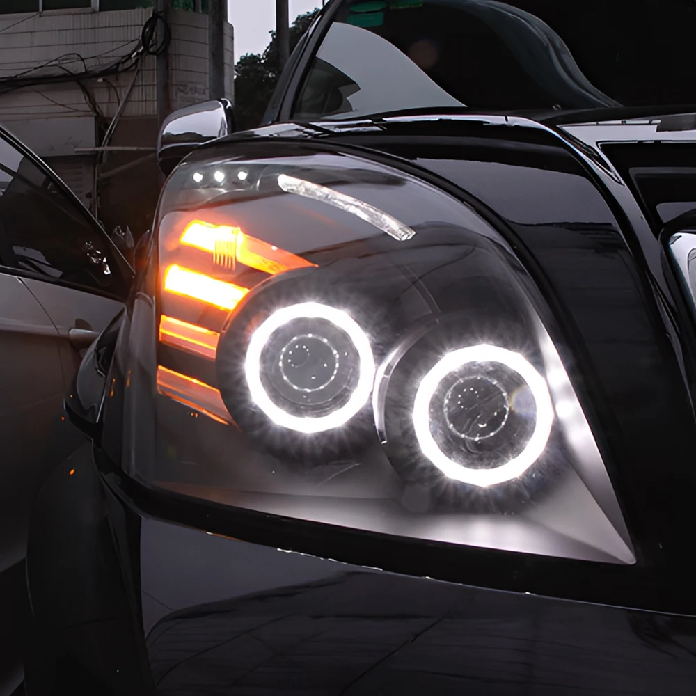 For Prado 2004-2009 Car Front LED Light Auto Headlights Assembly Upgrade Angel Eyes Design Projector Lens