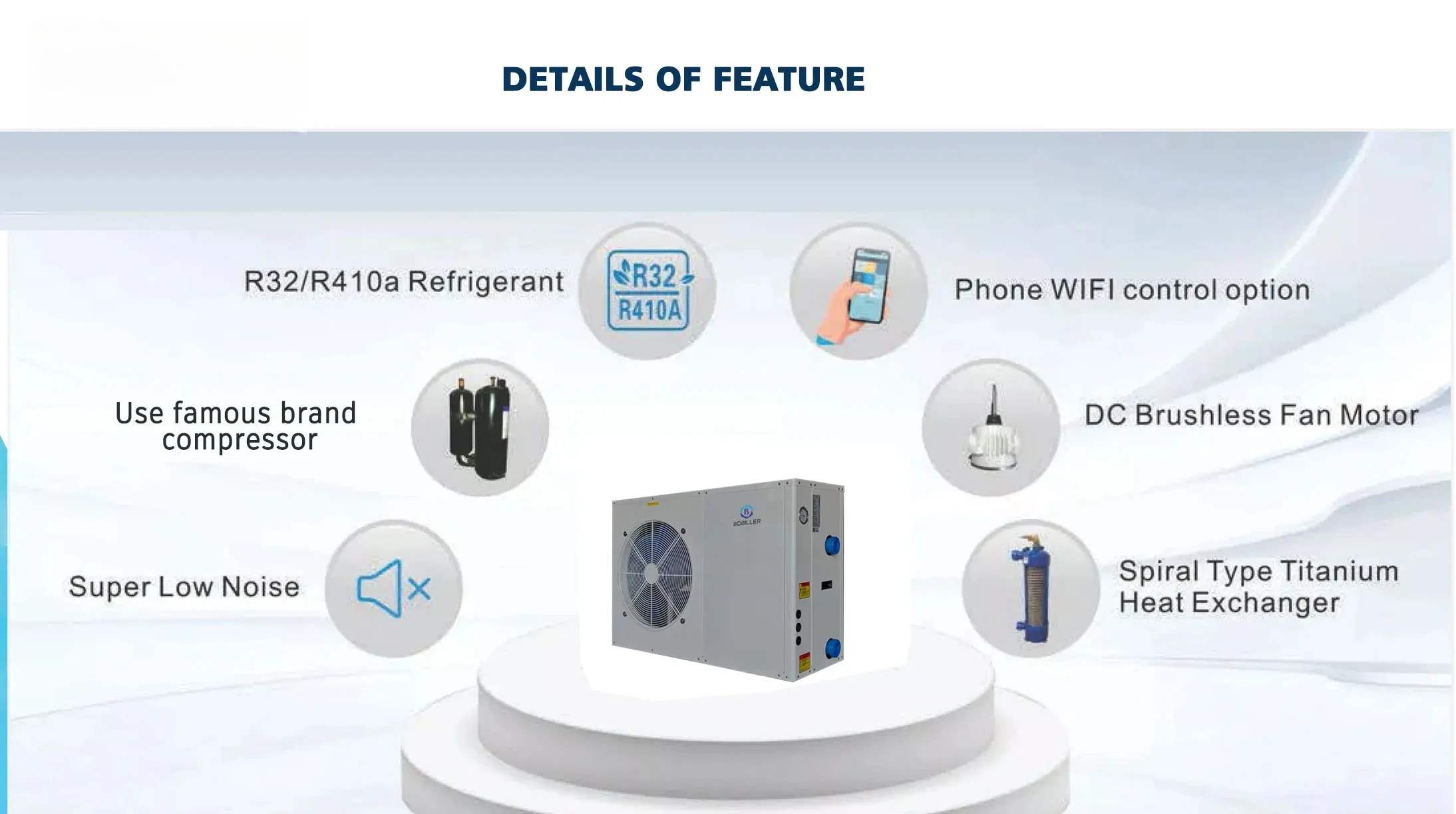 

12KW Bobiller Super eficiencia WiFi Control bomba de calor calentador de agua R32 Spa piscina inversor