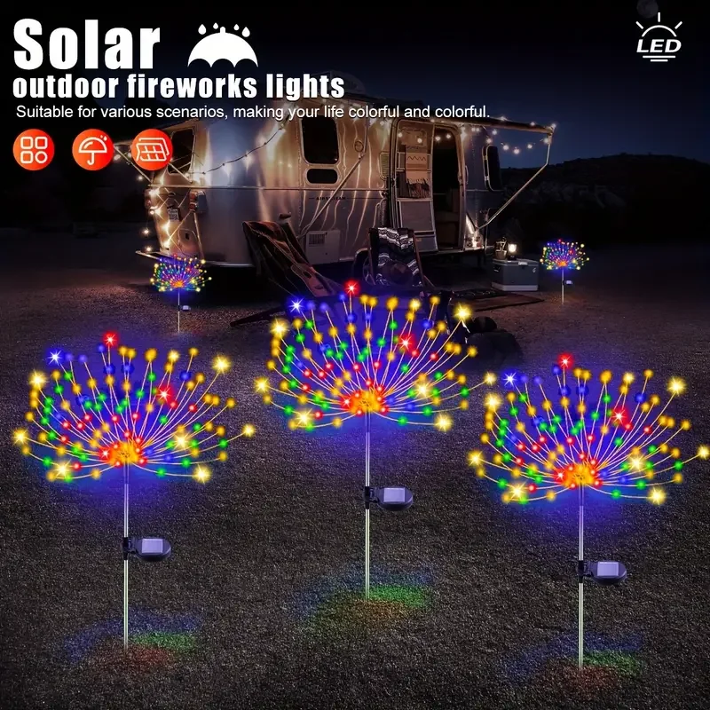 360 LED Solar Power Firework Lights Garden Decoration Fairy Lights Waterproof Outdoor Dandelion Lawn Lamp for Patio Garden Decor