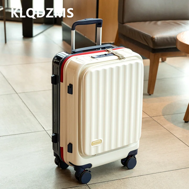 KLQDZMS Laptop Suitcase Front Opening Boarding Box USB Charging Multifunctional Trolley Case 20 “24 Inches with Wheels Luggage