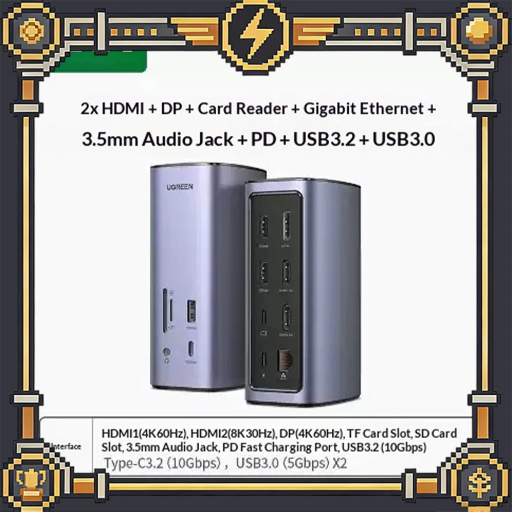 UGREEN CM555 Expansion Dock Laptop Docking Stations Four‑Screen Different‑Display, Hdmi+Dp 10Gbps High‑Speed Transmission
