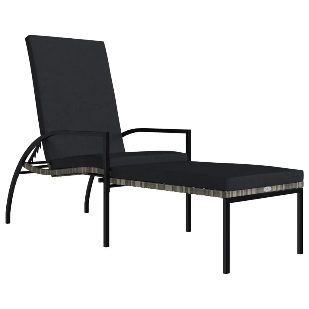 #Gray Rattan Adjustable Sun Lounger with Pull-out Footrest for Poolside Patio