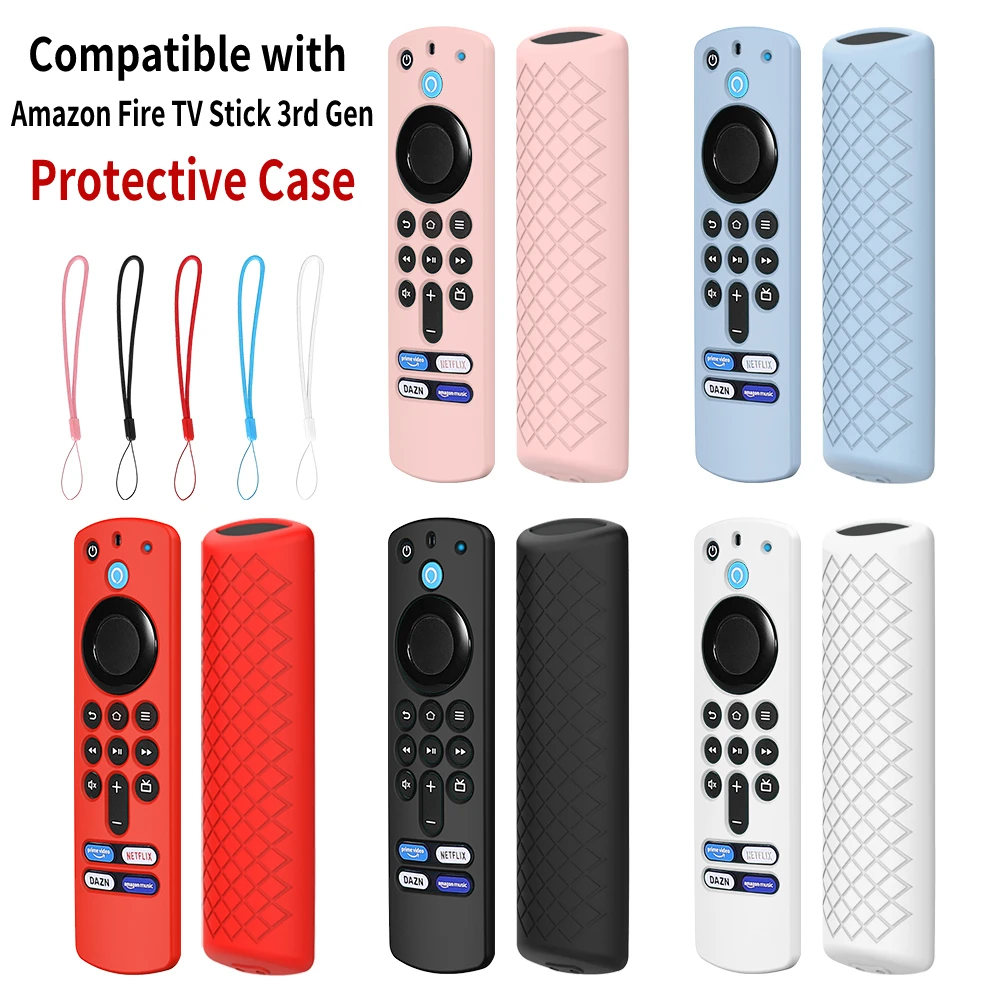 Voice Remote Control Protection Cover for 2021 Amazon Fire TV Stick 3rd Gen Anti-drop Dustproof Soft Silicone Case with Lanyard