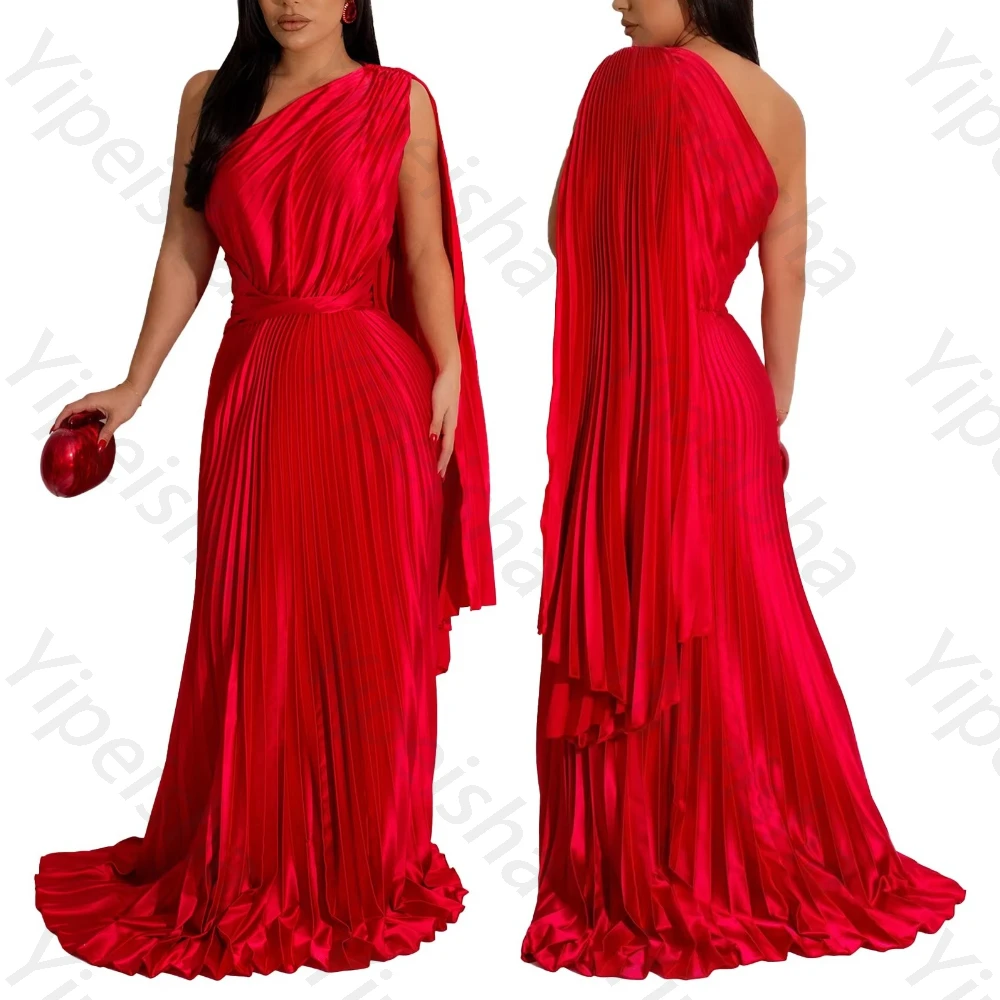 

Элегантные плиссированные вечерние платья на одно плечо, сексуальное платье макси без рукавов, изысканные платья высокого качества для выпускного вечера, женские платья по индивидуальному заказу