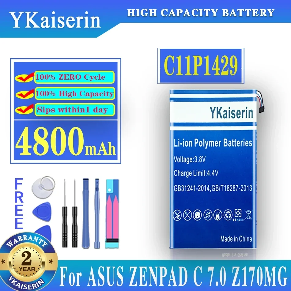 

Аккумулятор ykaisin C11P1429 для ASUS ZENPAD C 7,0, C7.0, Z170MG, Z710CG, Z710C, P01Z, P01Y, Z170C, P01Z, P01Y, Z170CG, 4800 мАч