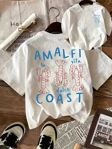 Funny Women's Casual Short Sleeve T-Shirt with Amalfi Coast Graphic Prin Round Neck Top Tee