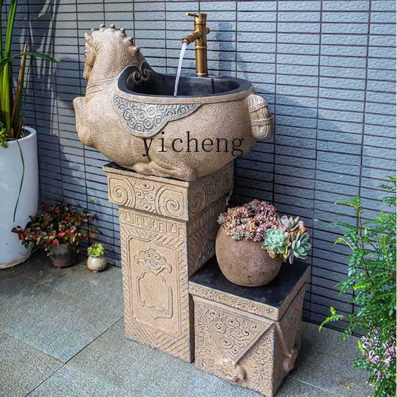 

TP outdoor column wash basin New Chinese balcony Floor-to-ceiling outdoor courtyard wash basin