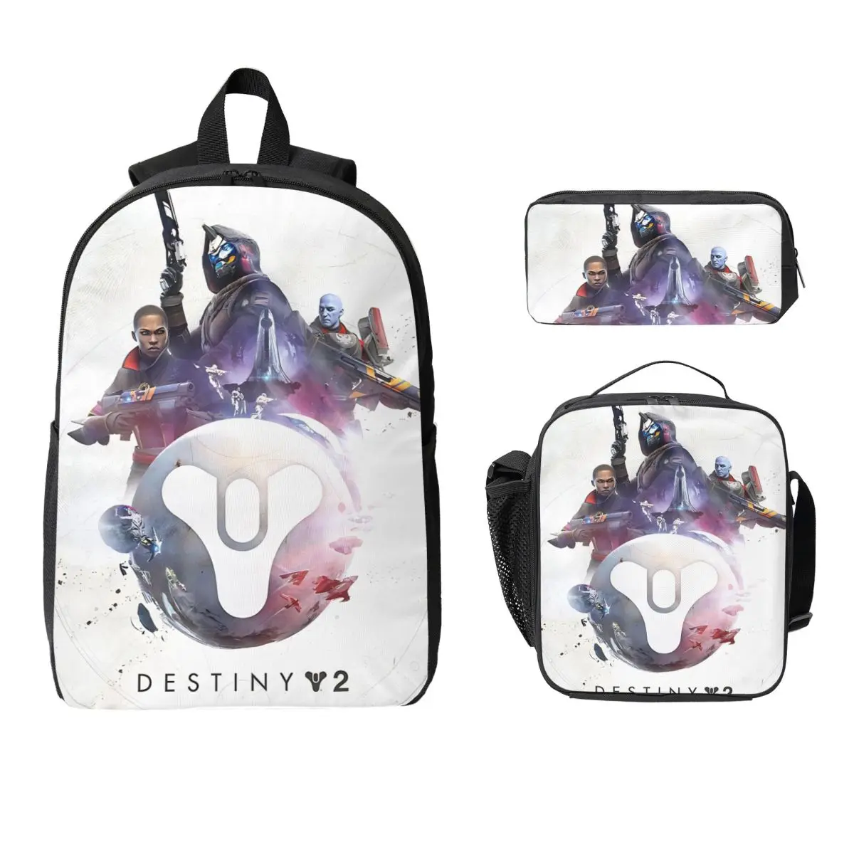 Ensemble de 3 sacs à dos Destiny 2 Games pour enfants, avec trousse à crayons, sac à livres et boîte à lunch, pour les élèves du primaire