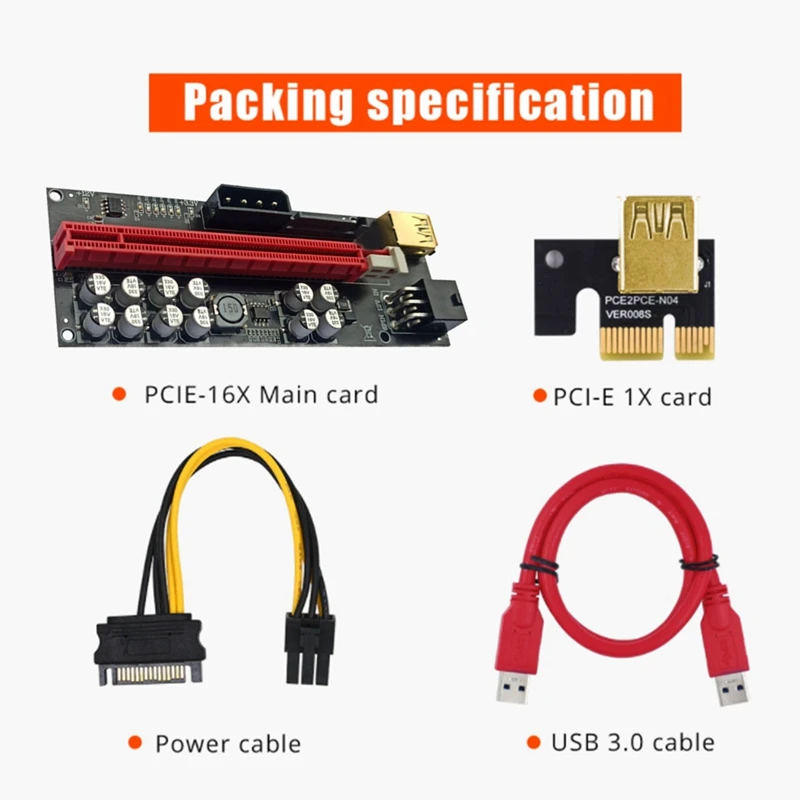 2 قطعة VER018 Plus PCI-E بطاقة الناهض PCIE X1 إلى X16 USB 3.0 SATA كابل الطاقة الناهض محول لبطاقة الرسومات GPU التعدين
