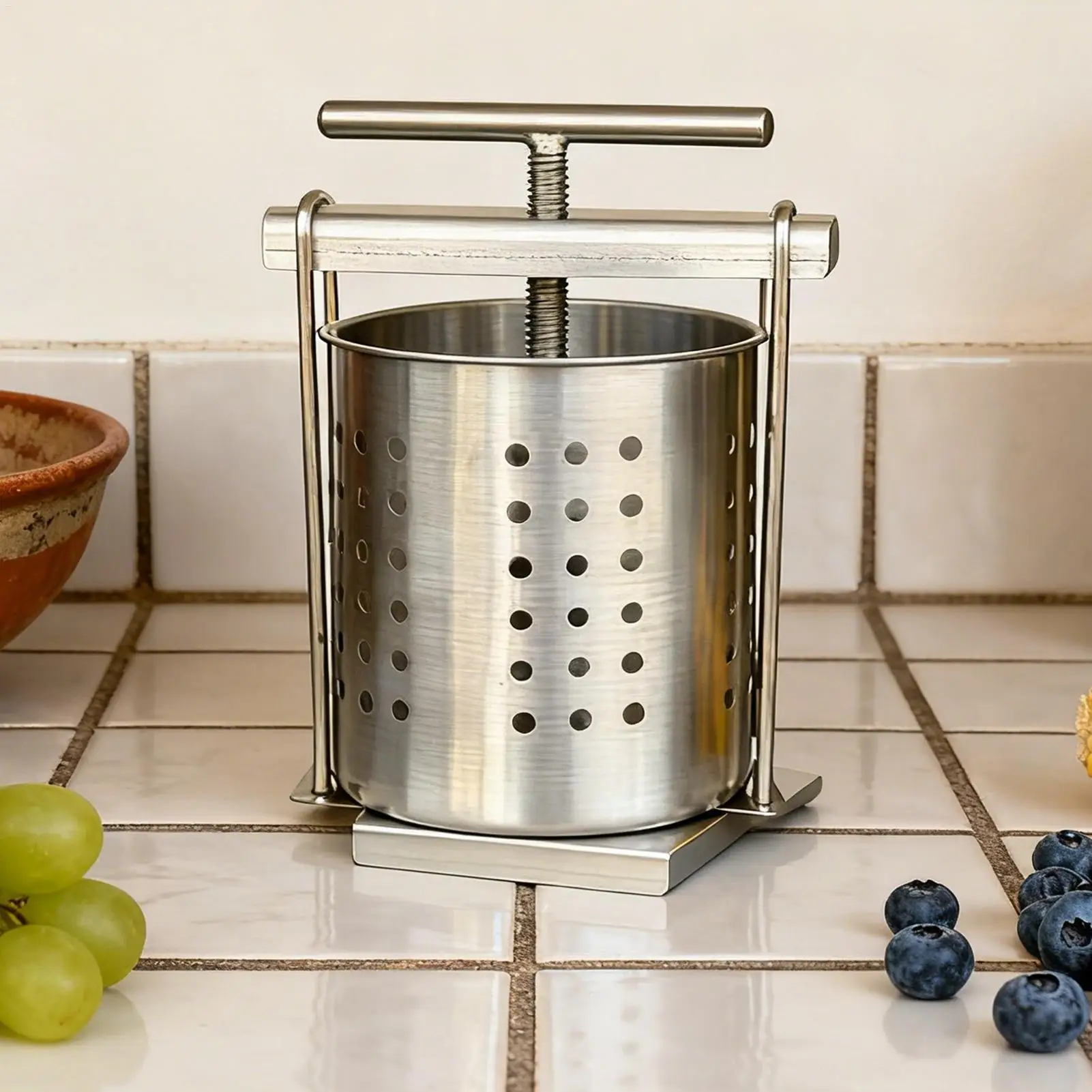 2.5L Fruit Wine Press Stainless Steel Honey Juicer Hand Fruit Squeezer for Home Cooks Parents Chefs Beekeepers Kitchen RV