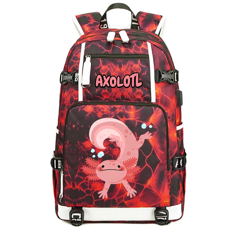 Mochila impressa Axolotl bonito para estudante, Mochila de grande capacidade, Bolsa de viagem ao ar livre