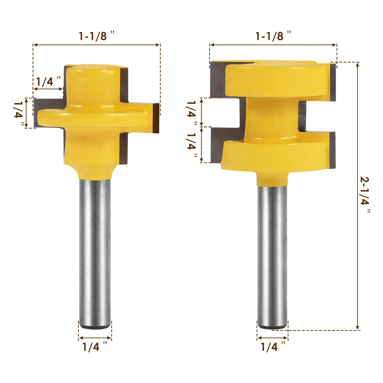 2Pcs 1/4 Inch Shank Tongue and Groove Router Bit Set 3 Teeth T-Shape Wood Router Bit Carbide Mortise and Tenon Router Bit