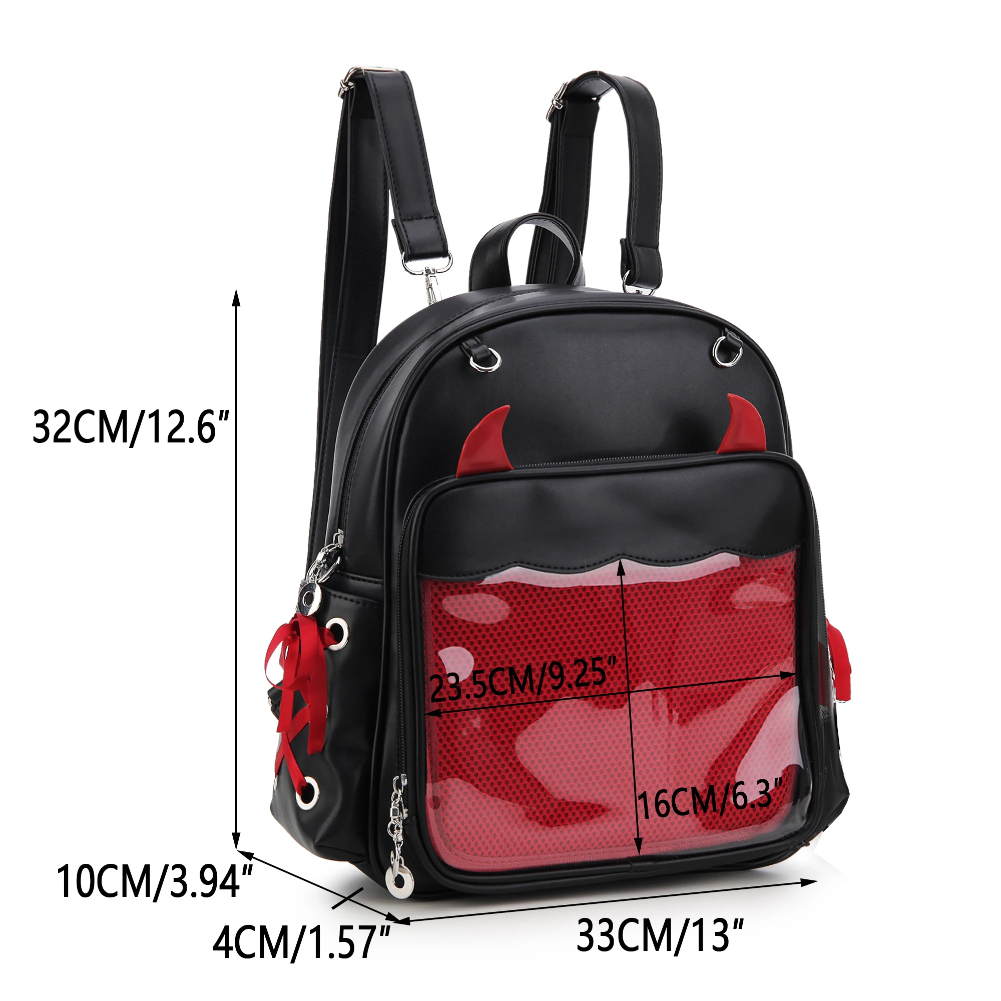 Large Capacity Gothic Ita Backpack Women Badge Display Clear Pocket Backpack Punk Female Daypack Cosplay 3 Ways Crossbody Bag