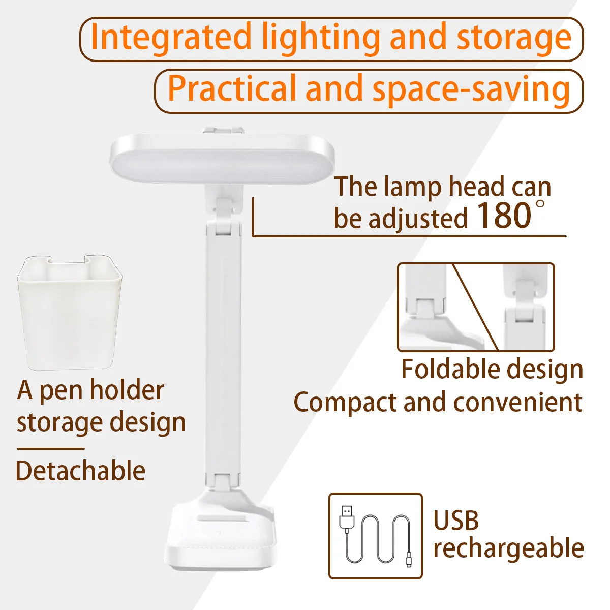

Складная светодиодная настольная лампа с местом для хранения, лампой для чтения, освещением для офиса и учебы, 3 режима освещения, сенсорным выключателем