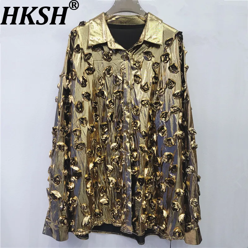 

HKSH Spring Autumn New Women Shirt Three-dimensional Flower Single Breasted Long Sleeves Hip Hop Blouse Fashion Punk Top HK16858