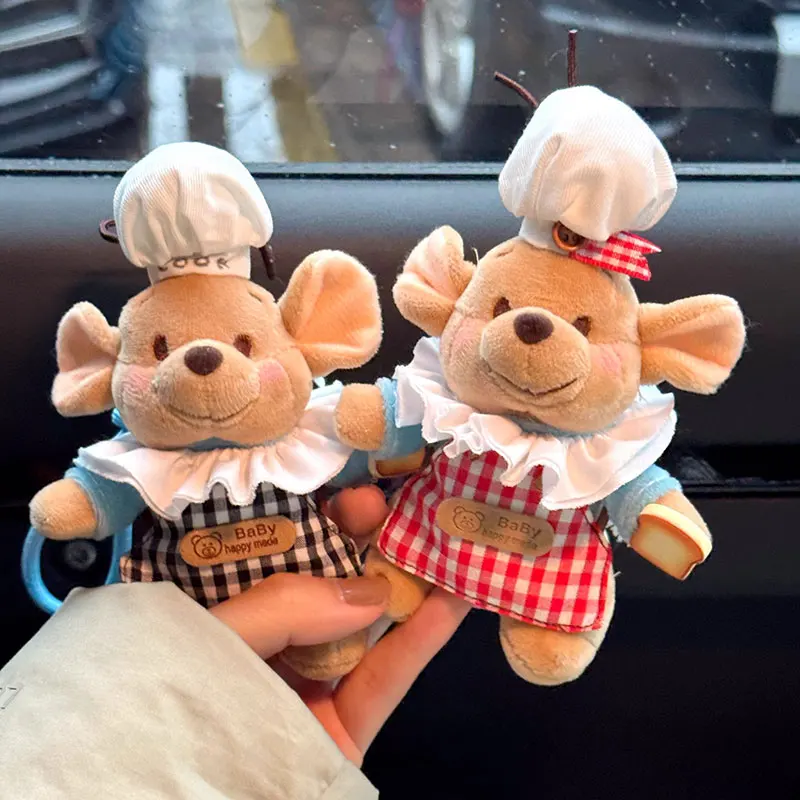 ديزني ويني ذا بوه رو الكنغر أفخم محشوة المفاتيح Kawaii الشيف الزي ظهره سستة ديكور دمية قلادة هدايا عيد الميلاد