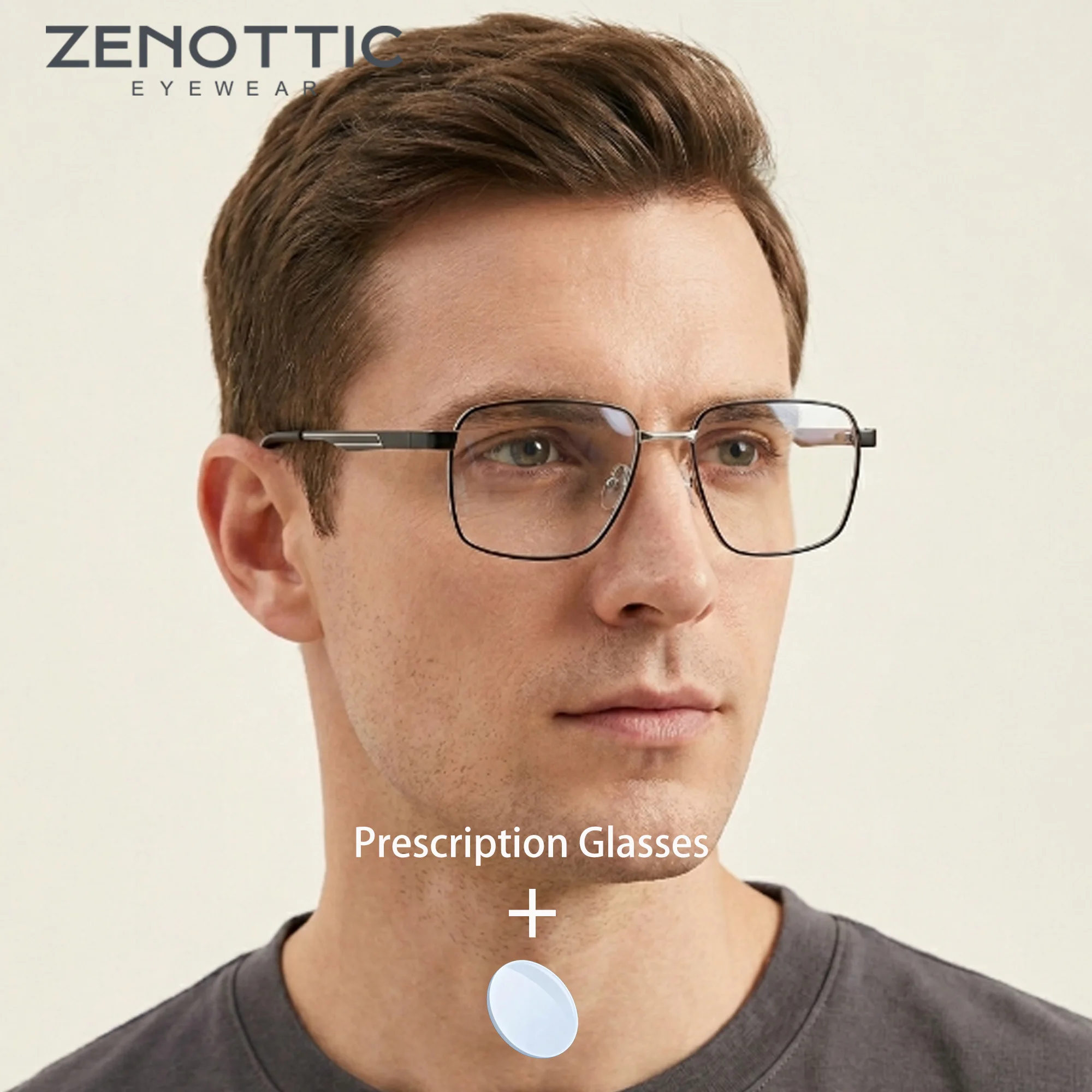 ZENOTTIC Metal Rectangle Men's Medical Prescription Eyeglasses Anti Blue Light Photochromic Optical Corrective Eyewear