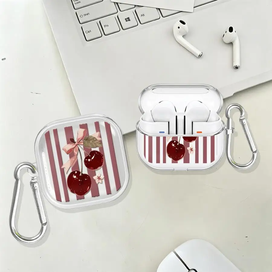 Cherry Fashion Clear Earphone Cases Cover With Hook Case For Samsung Galaxy Buds 3 FE 3Pro 2Pro 4 Pro 2 4Pro Live