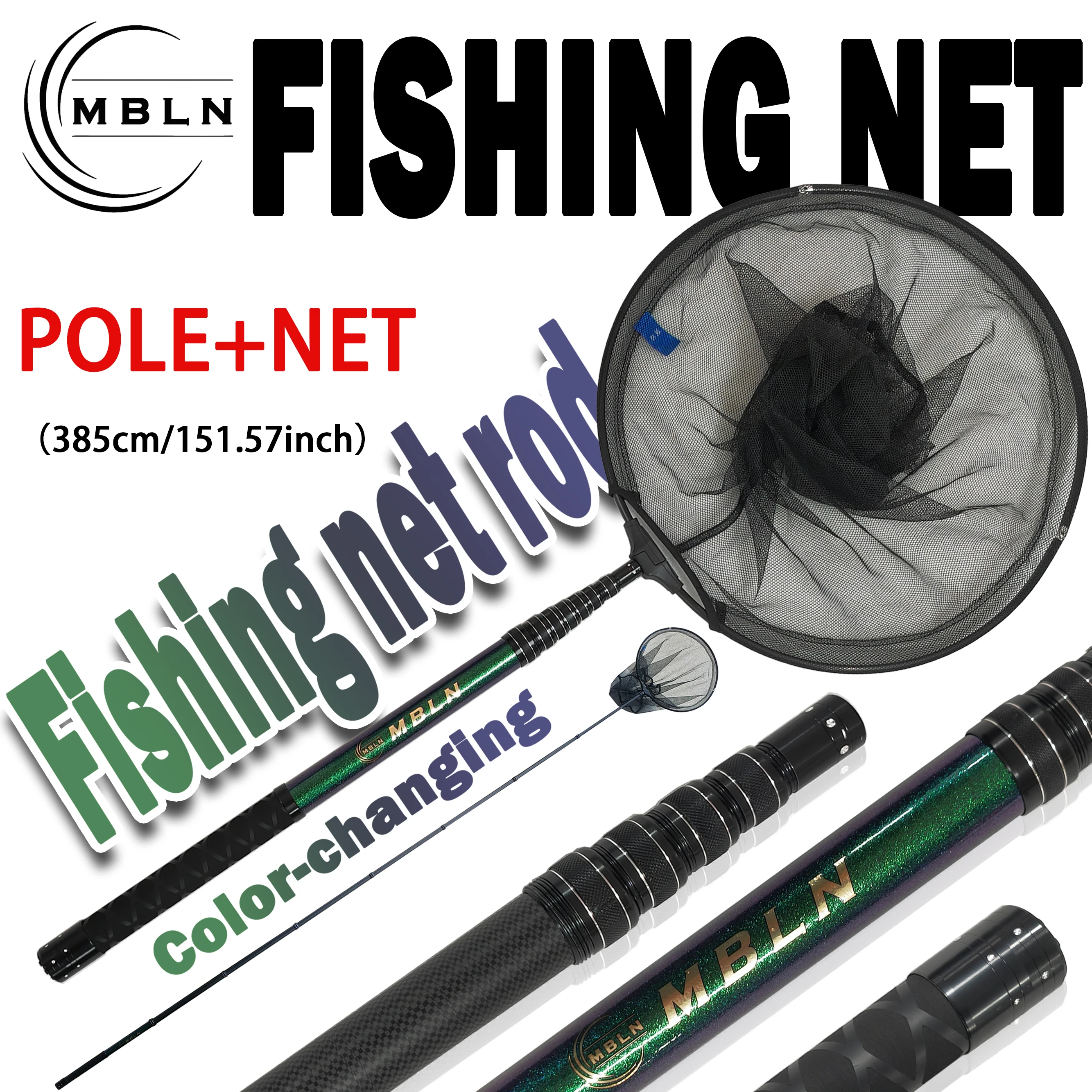mbln-カーボンファイバーネット、コンパクト長さ-2283-インチ、拡張長さ-15157-インチ、ポータブルで耐久性のある漁網