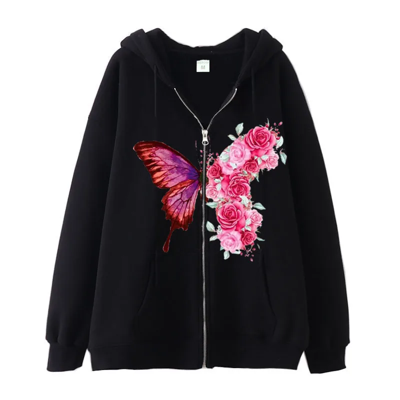 

2024 New Spice Girl Butterfly Retro Zipper Sweater Trend Oversize Hoodie Temperament Cardigan Jacket Leisure Sports Youth