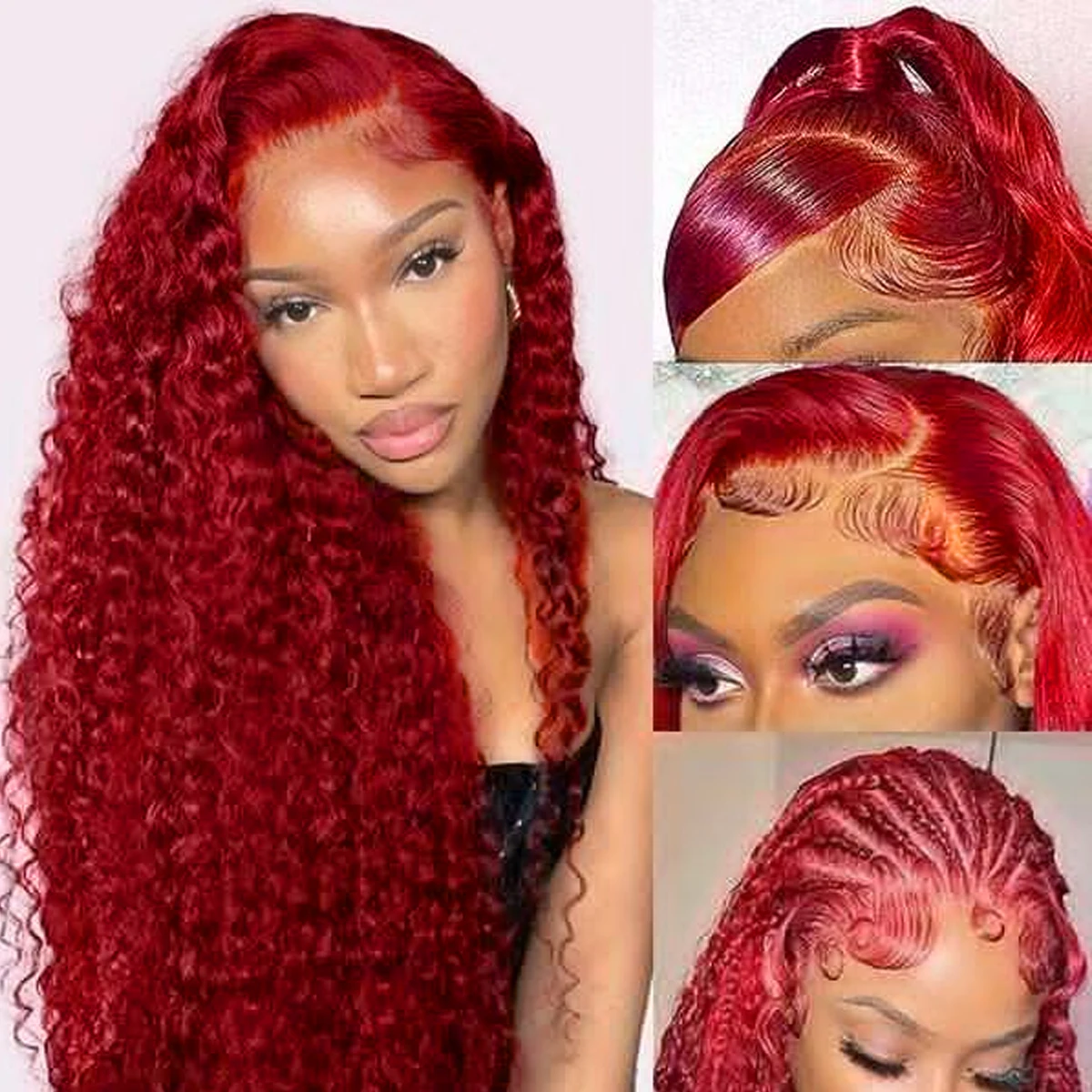 250 densidade vermelho 13x4 perucas dianteiras do laço onda profunda perucas encaracoladas 13x6 hd laço vermelho colorido frontal peruca de cabelo humano cabelo brasileiro