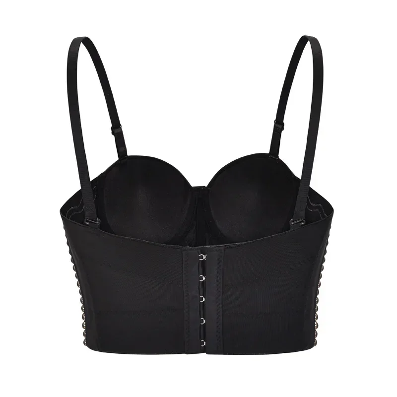 골드 비즈 & 라인 석 Bustier 자르기 탑 여성 속옷 섹시한 푸시 업 브래지어 무대 파티 클럽 락 레이브 럭셔리 Bralette 스트랩