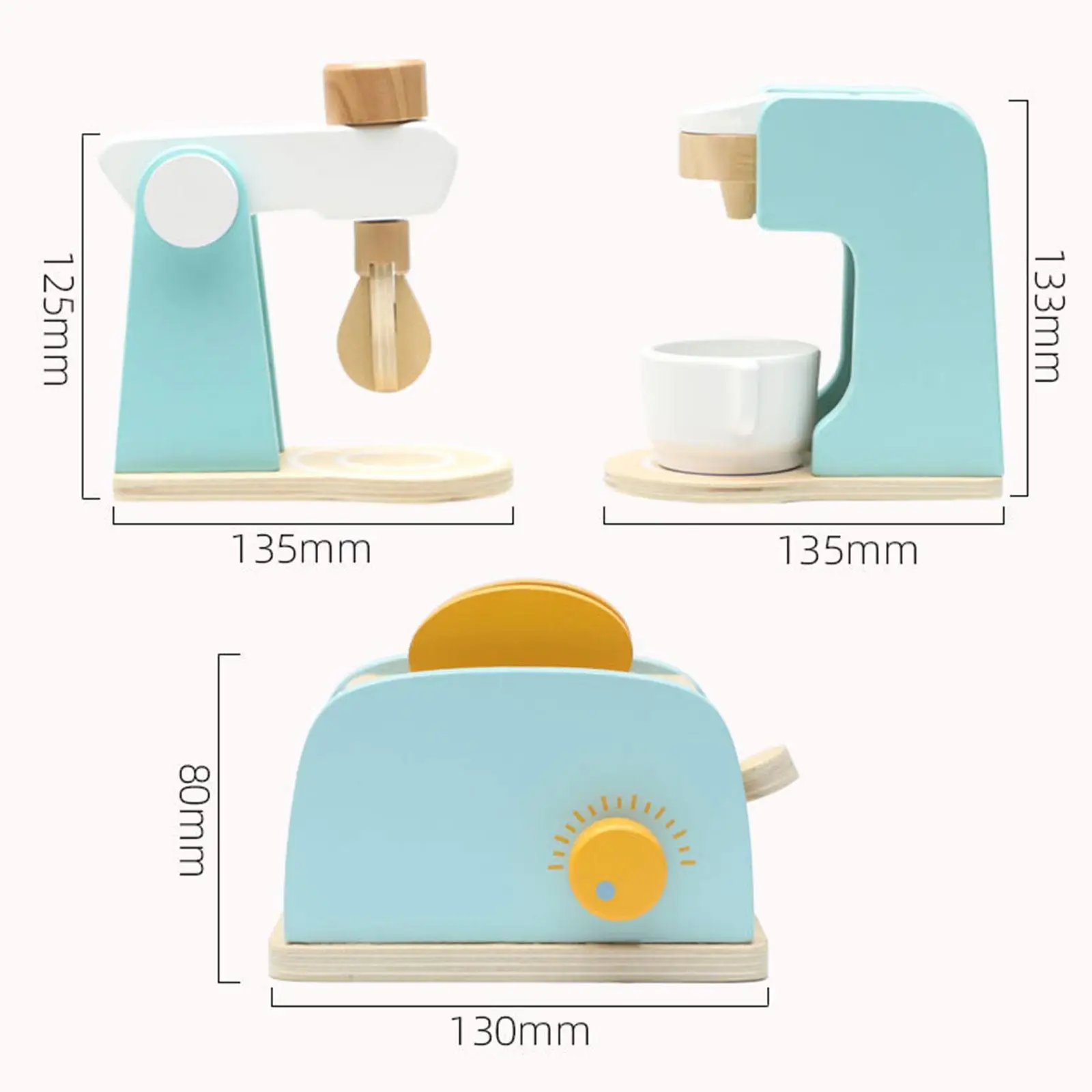 3 Pieces Kitchen Toy Set Pretend Play Espresso Machine Blender Toaster Creative Wooden Baking Set Early Learning for 1-Kids