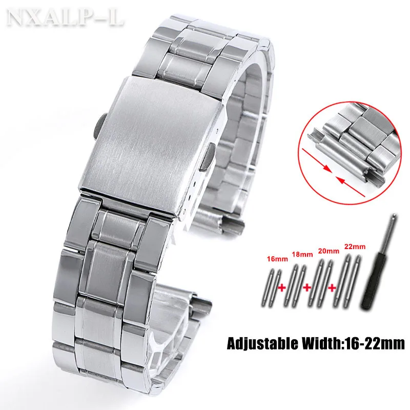 Metall-Uhrenarmband, 16 mm, 18 mm, 20 mm, 22 mm Breite, dehnbar, verstellbar, 16–22 mm, Edelstahl-Armband, Herren- und Damen-Armband-Zubehör