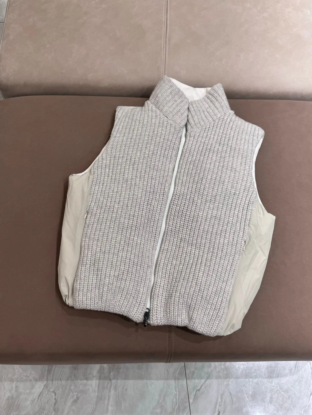 Autumn Winter B*C Women's Knitted Goose Down Vest Stand Collar Loose Vest Jacket Reversible