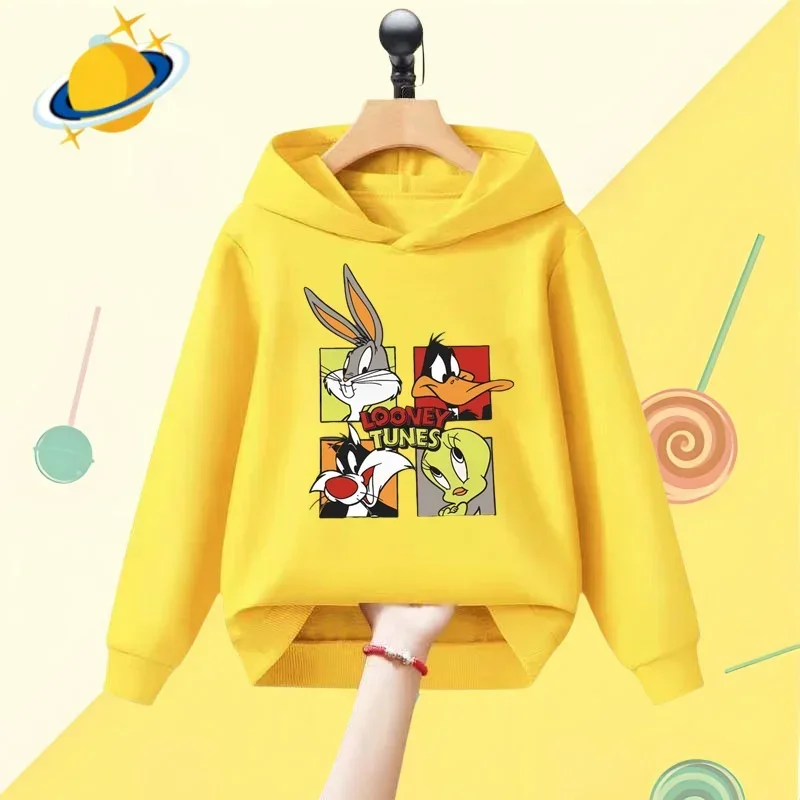 Bugs Bunny cartoon children\'s hoodie Disney cartoon print Autumn Winter long-sleeved sweatshirt Boys girls Kawaii casual top