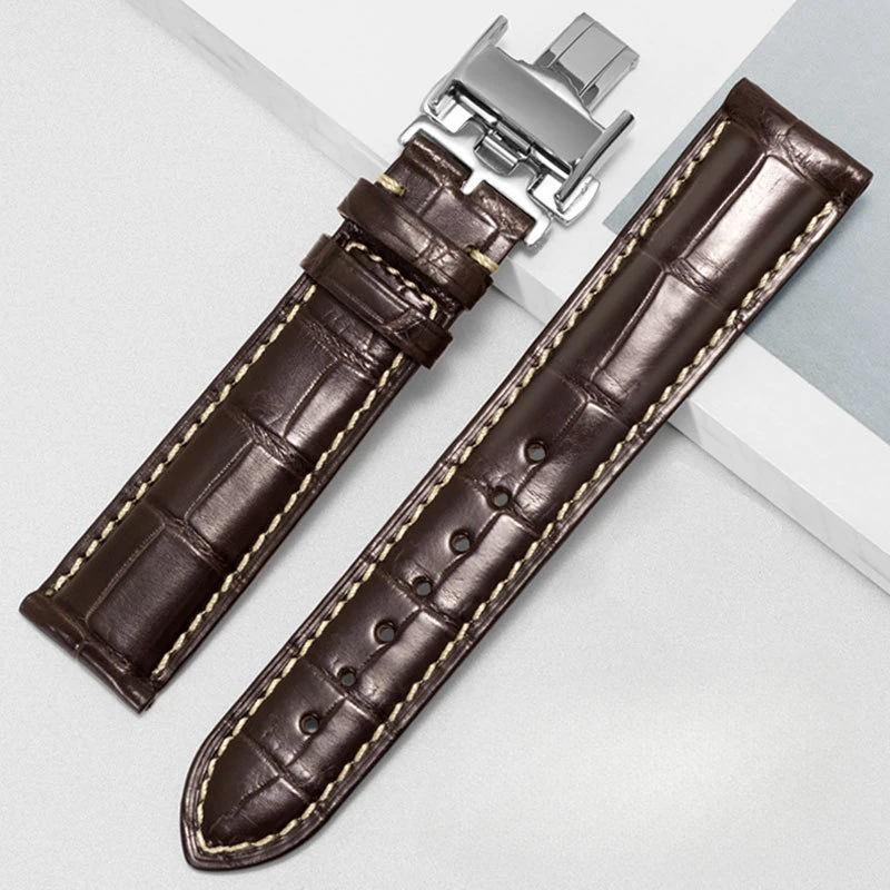 Crocodile Strap Suitable for Longines Watches (Master Presence Conquest), Double Button Butterfly Clasp