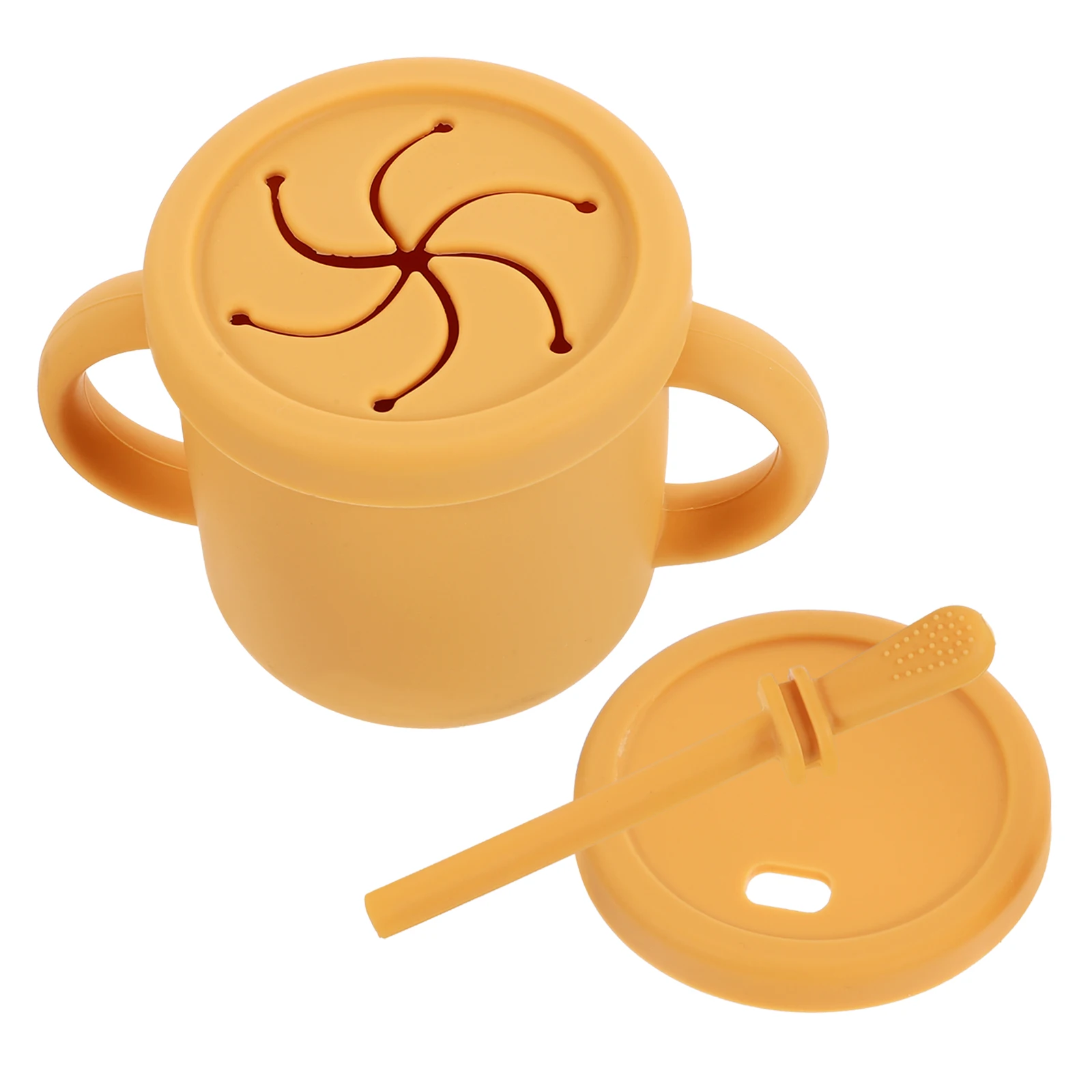 

Силиконовая тренировочная чашка, соломенная чашка с двойными ручками, герметичная прочная чашка для воды для питьевой воды, кружка, контейнер для еды,