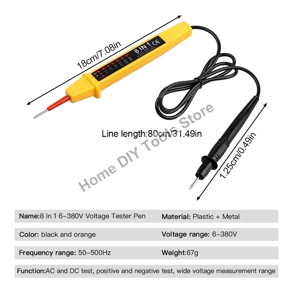 8-In-1 Voltage Tester AC DC 6-380V Auto Electrical Pen Detector Induction Display with LED Light for Electrician Testing Tool