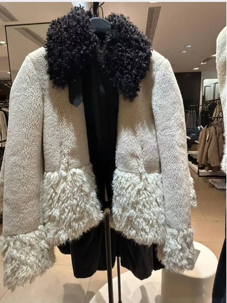 

Winter 2025 New Women's Commuter Sle Patchwork Artificial Fur Effect Jaet Collar Coat Polyester Fiber Long Sve Zipper ...