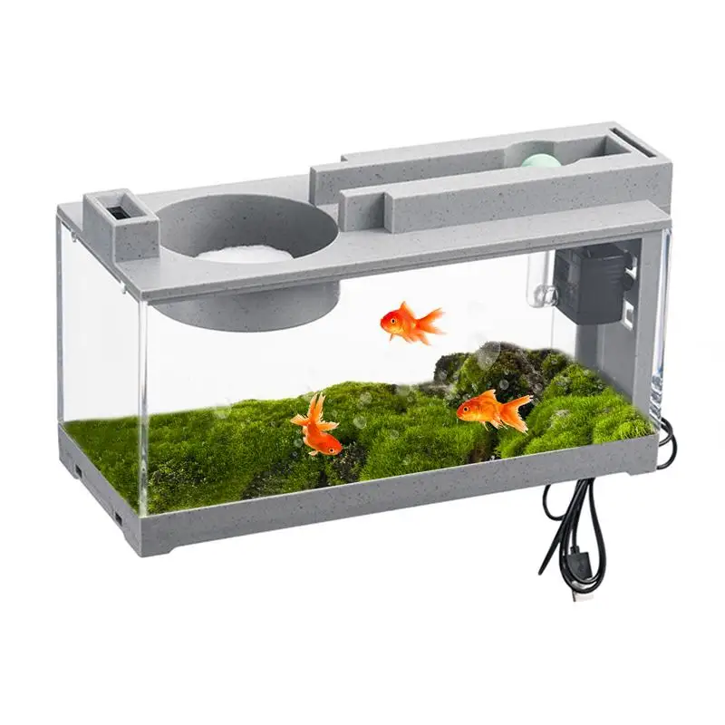 

Mini Fish Tank Artificial Tropical Fish Tank Decorative Retro Quiet Small Fish Tank With Air Pump For Betta Fish Shrimp Goldfish