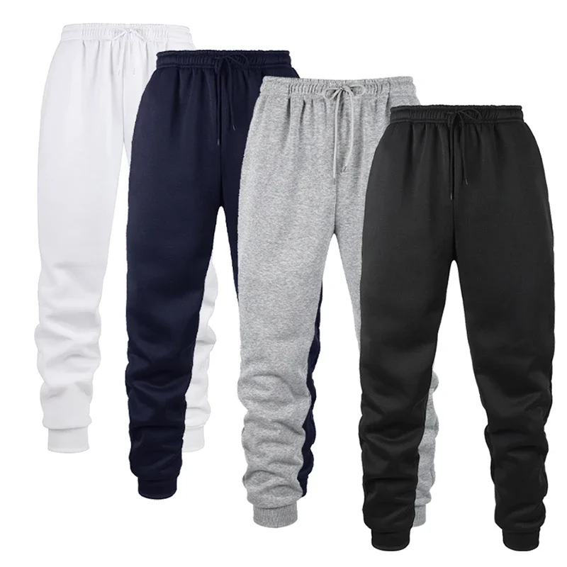 Men Fleece Jogger Pants Autumn Winter Elastic Waist Drawstring Cuffed Sweatpants Soft Casual Sports Trousers For Daily Workout