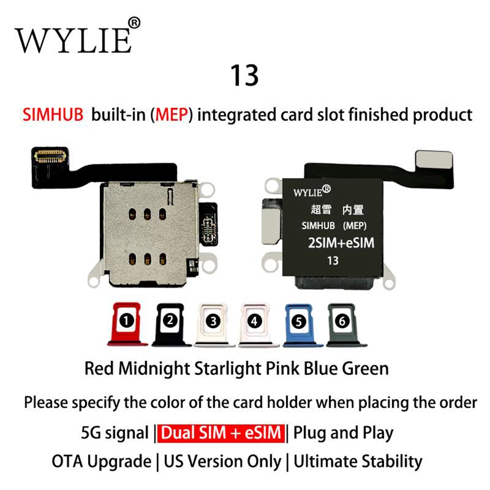 Wylie Built-in  MEP Integrated Card Slot Finished Flex Cable for iPhone 13 Dual Physical SIM+eSIM Plug And Play No Need Solder