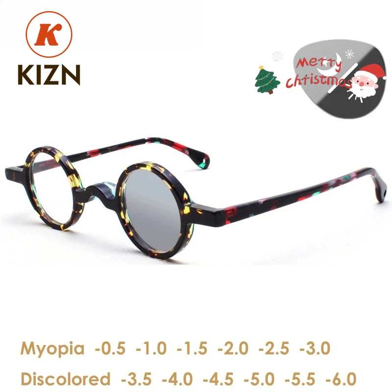 KIZN 빈티지 아세테이트 변색 안경 프레임 남자 라운드 근시 처방 안경 여성 2022 럭셔리 광학 안경