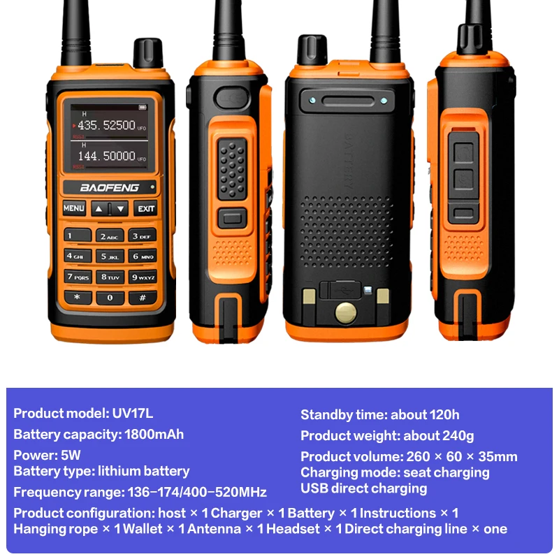 BAOFENG-walkie-talkie de largo alcance, potente transceptor de mano con banda Dual UHF VHF, UV-U17L Ham, Radio bidireccional, UV-5R