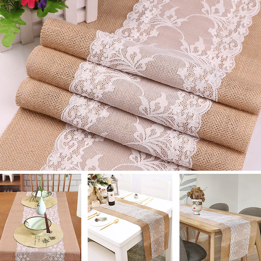 Natural Jute Burlap Table Runner Rustic Shabby Hessian Table Runner for Wedding Festival Party Event Decorations