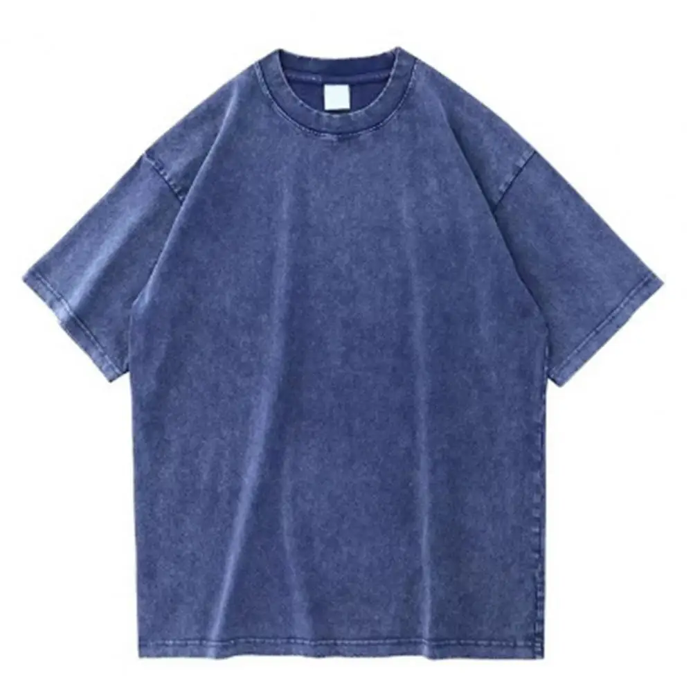 Men T-shirt Solid Color O-Neck Half-sleeves Breathable Summer Distressed Vintage Casual Male T-shirt Heavy Fabric Cotton Tops image 6