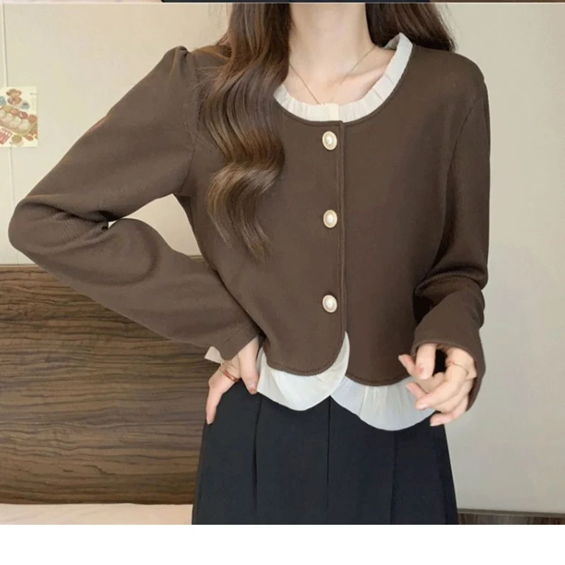 

Sweet Solid Color Button Spliced Ruffles Shirts Women's Clothing 2023 Autumn Winter Loose Korean Tops Fake Two Pieces Blouses