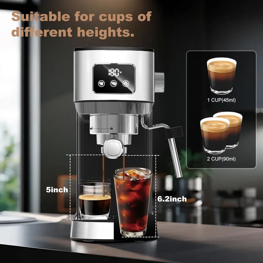 Espresso and Cappuccino Machine, Stainless Steel Espresso Coffee Machine with Removable Water Tank