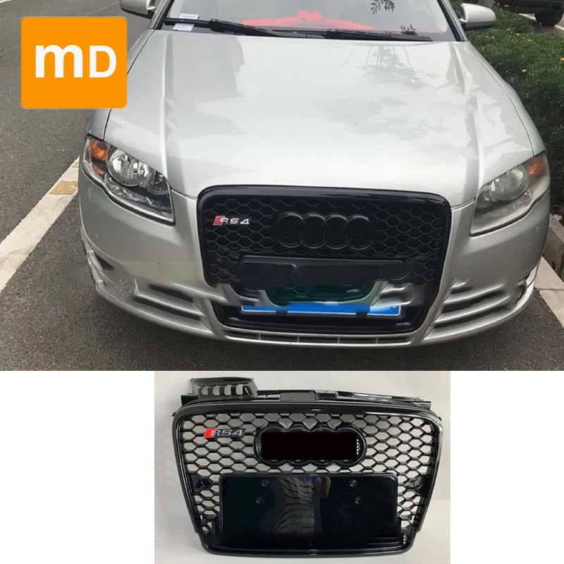 Glossy Black Honeycomb Radiator Grilles For 2005-2008 Audi A4 Modification RS4 Bumpers Body Kit Car Accessories Guard