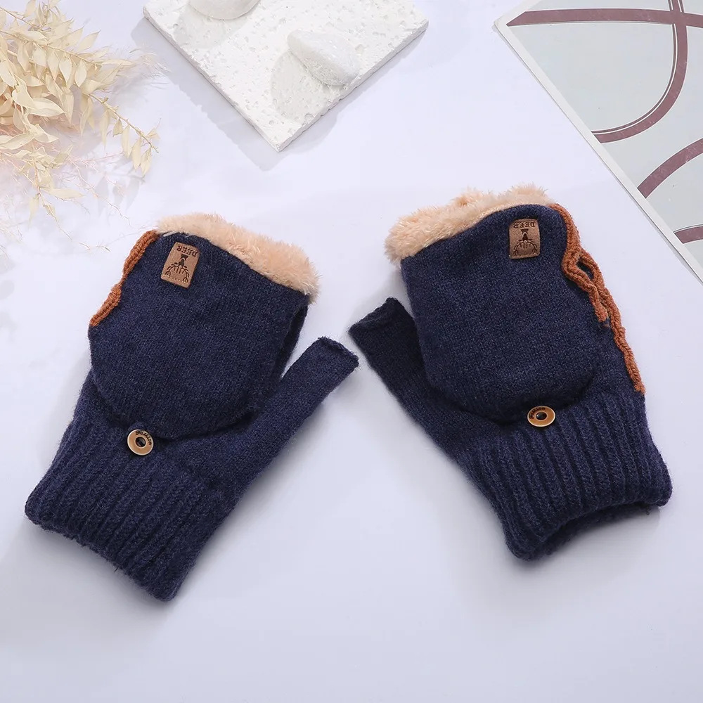 Acrylic Fibres Unisex Anti-cold Mittens Soft Thickened Half Finger Gloves Korean Style Touch Screen Dual-use Gloves Couple