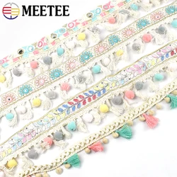 1/3Meter Meetee Ethnic Embroidered Jacquard Tassel Hairball Lace Ribbon Trim DIY Craft Hometextile Cloth Decoration Accessories